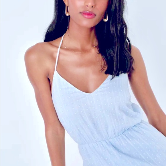 Lulu's Sunny Reverie Light Blue Swiss Dot Lurex Halter Midi Dress - XL - NWT - Picture 4 of 5